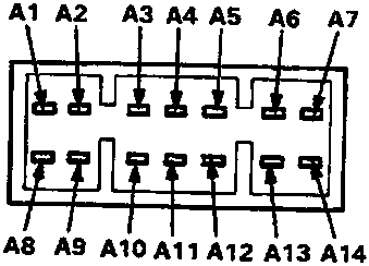 Diagram A showing the terminal side view of a connector with terminals labeled A1 through A14. Diagram B showing the wire side view with callouts *D, E, F, G, *H, *I, *J.