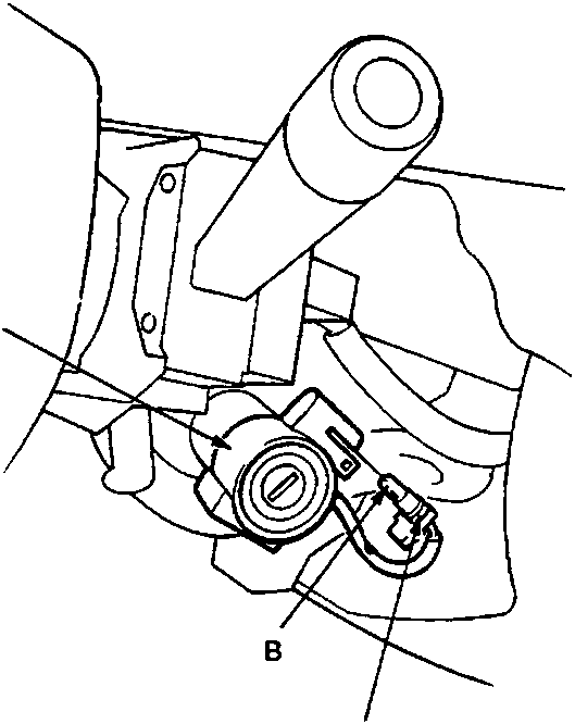 Diagram showing the ignition key light housing, bulb, and socket on the steering column