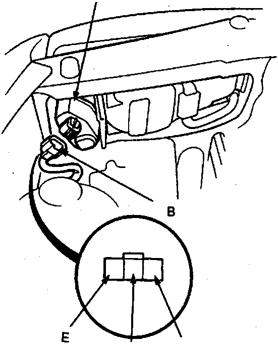 Diagram of headlight adjuster unit and 3-P connector with callout labels A, B, C, D, E