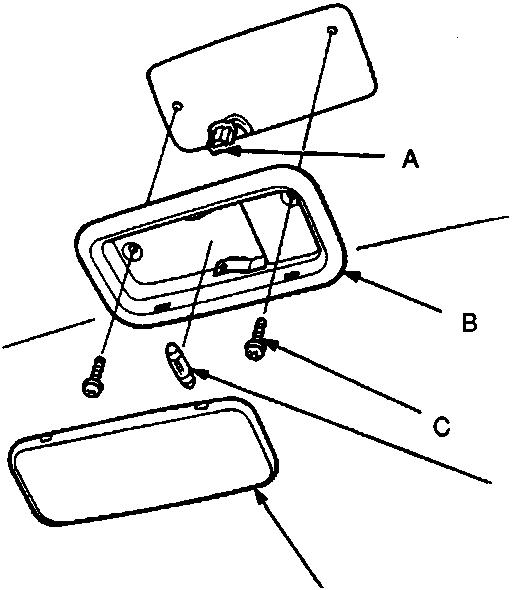Exploded view of the rear interior light assembly showing the lens, housing, screws, bulb, and 2-P connector.
