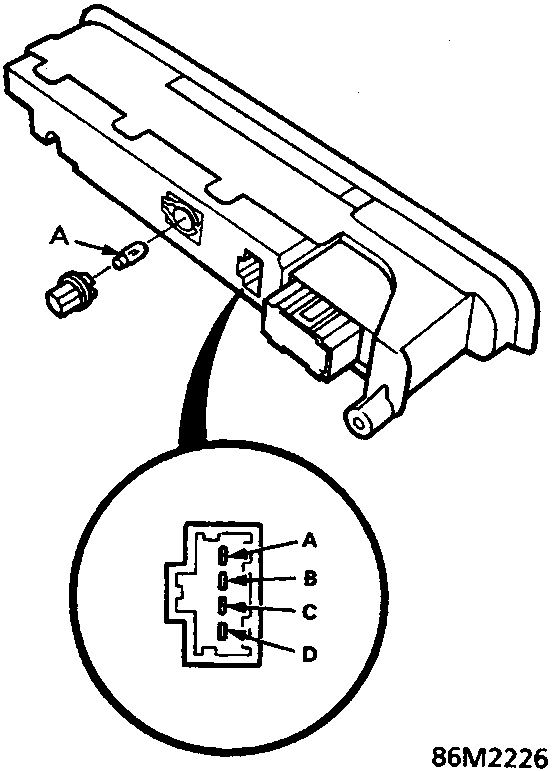 Connector terminals A, B, C, D and bulb location on heater control panel