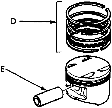 Diagram of piston assembly showing rings, wrist pin, and piston