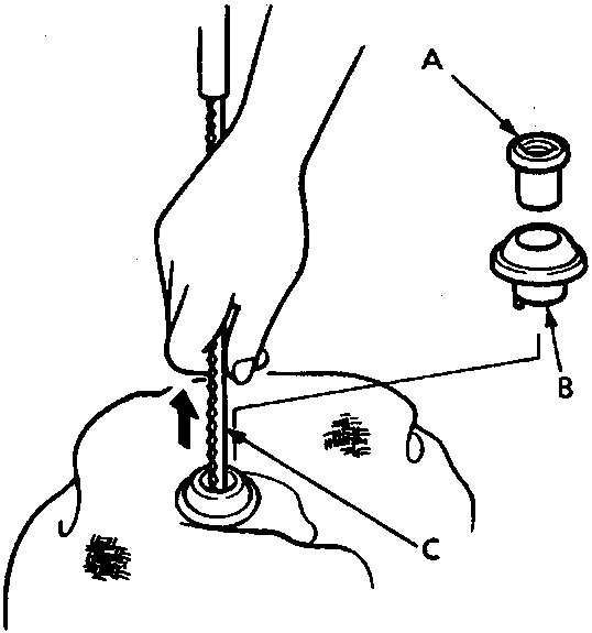 Diagram showing removal of special nut, spacer, and antenna mast drive cable from the roof area