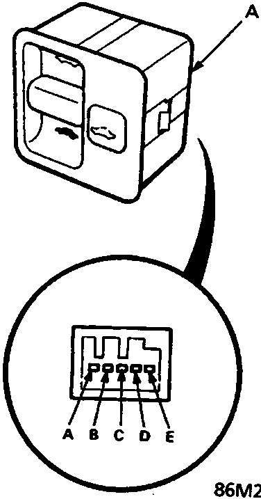 Sun roof switch showing the connector pin layout labeled A through E