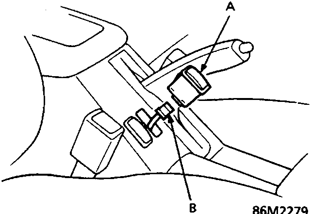 Diagram of the seat heater switch (A) and 6-P connector (B) located in the centre console