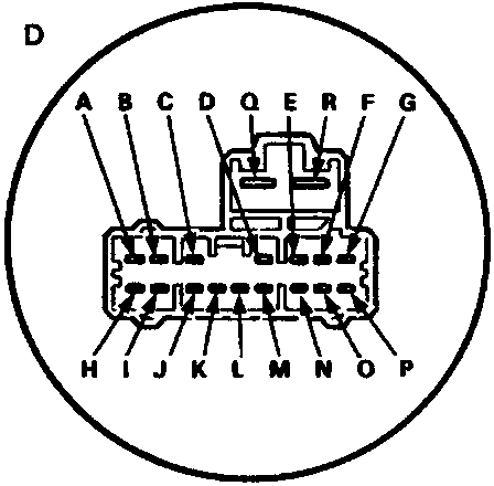 Circular diagram D showing the RHD terminal layout for the master power window switch (A-P).