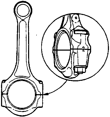 Diagram of a connecting rod with a circular inset highlighting the stamped code location on the rod body