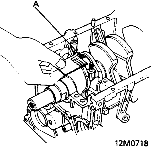 Diagram showing a hand placing a plastigage strip across a connecting rod journal on a crankshaft