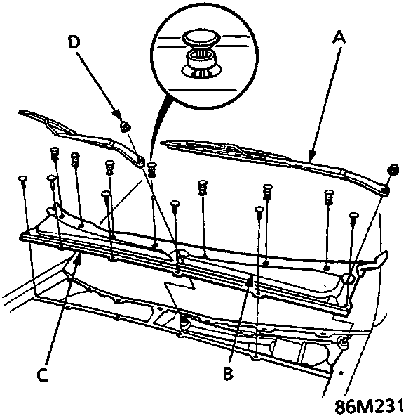 Diagram showing wiper arm, air scoop, bonnet seal, and cap nut locations on the vehicle front
