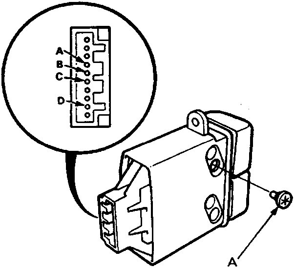 Diagram of the headlight washer switch showing the terminal layout in a circle and a screw at callout A