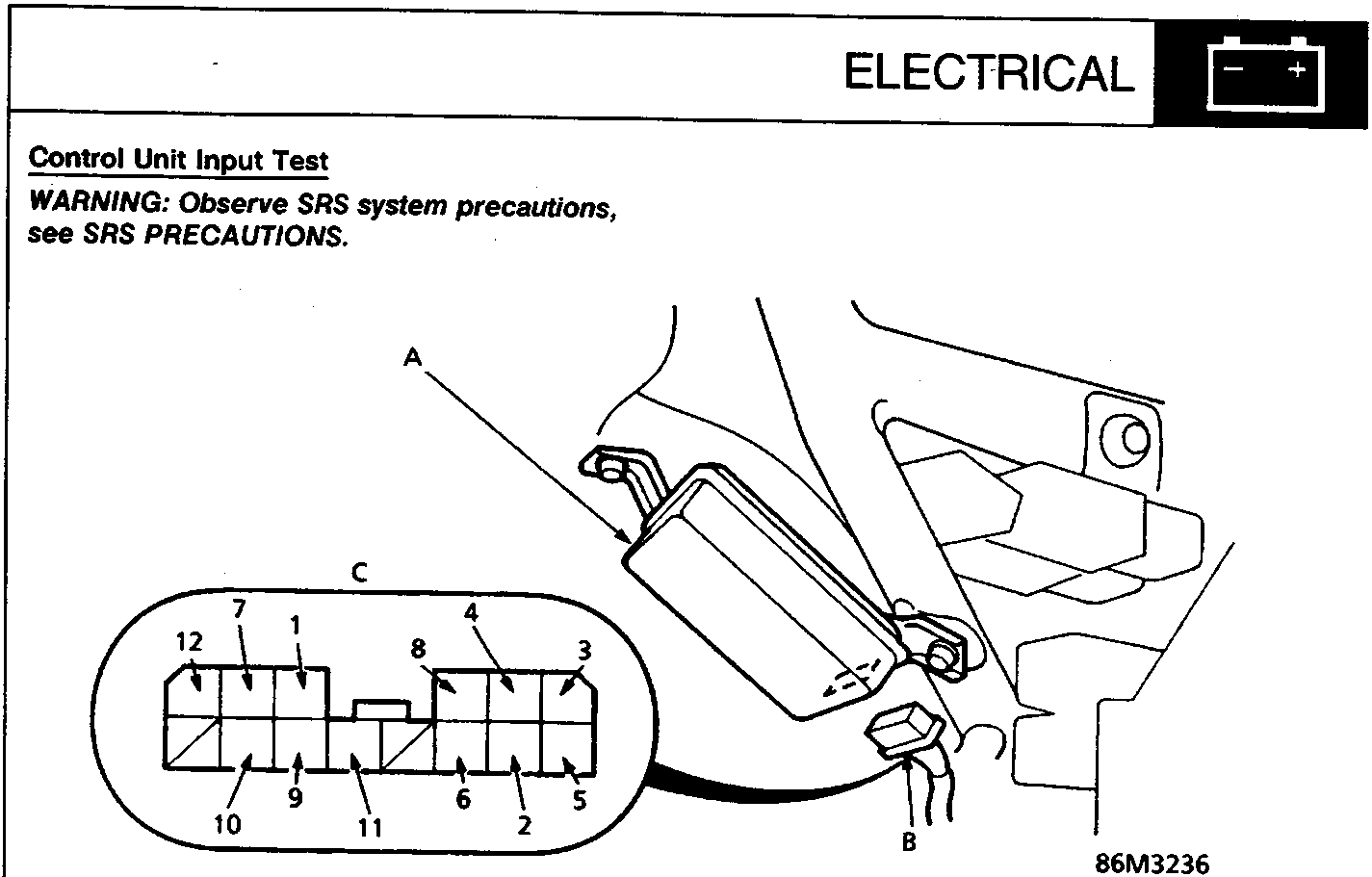 Diagram showing cruise control unit location and 14-pin multiplug connector terminal layout