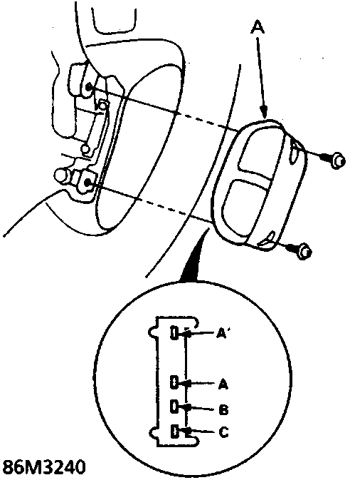 Diagram showing the removal of the SET/RESUME switch (A), with a circular inset detailing the terminal layout labeled A', A, B, C.