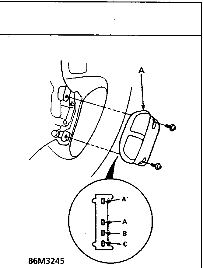 Diagram showing the removal of the SET/RESUME switch from the stalk, with a close-up circle detailing terminals A', A, B, and C.