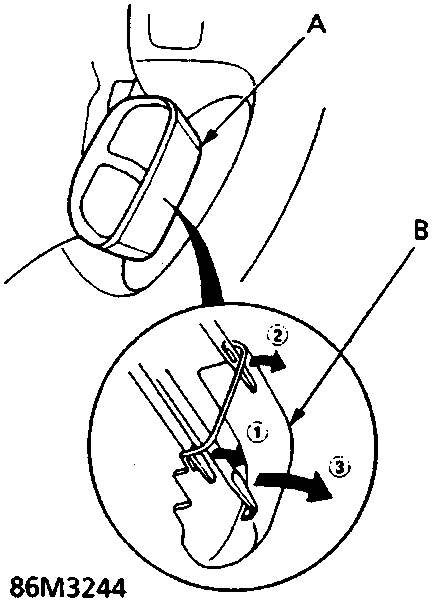 Diagram of the steering wheel stalk showing the SET/RESUME switch and cover removal sequence with callout numbers 1, 2, and 3.