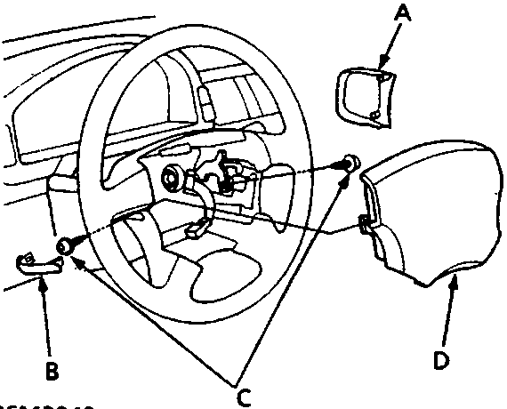 Diagram showing steering wheel assembly with labels A, B, C, D and reference number 86M3249
