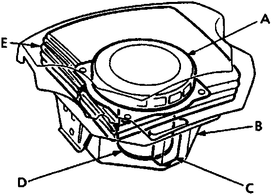 Diagram of airbag assembly showing components A, B, C, D, E