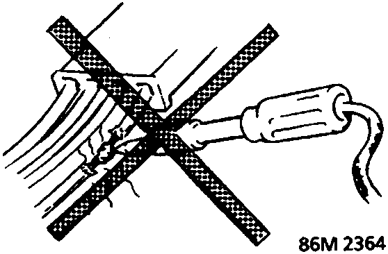 Diagram showing a crossed-out screwdriver probing SRS wiring, indicating this action is prohibited