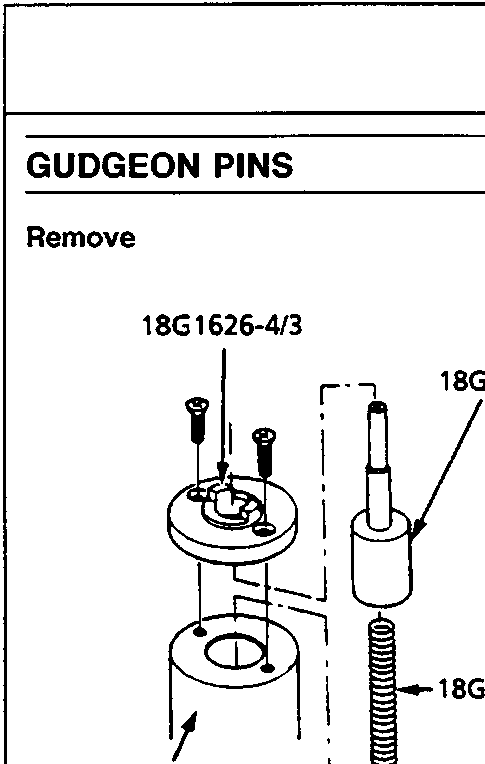 Diagram of Gudgeon Pin Tools assembly showing parts 18G1626-4/3, 18G1626-4/1, and 18G1626 with figure number 12M0740