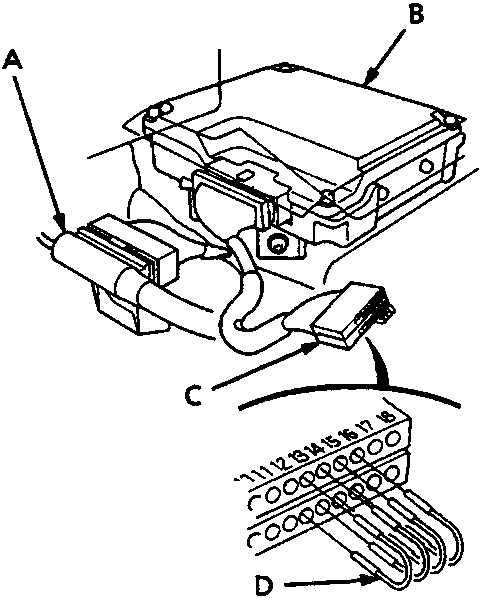 Diagram showing SRS main harness 18-P connector, SRS unit, Test Harness B, and jumper wires