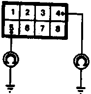 Schematic diagram of a 6-pin connector labeled B, showing terminals 1-6 with connections to ground symbols at terminals 5 and 6.