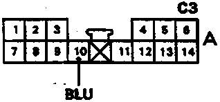 Diagram of Dashboard harness 14-P connector showing terminals 1 through 14, with terminal 10 marked and connected to a BLU wire leading to earth.