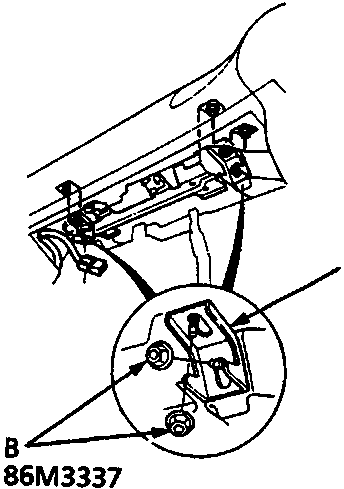 Diagram of joint bracket and mounting nuts on passenger airbag assembly (86M3337)