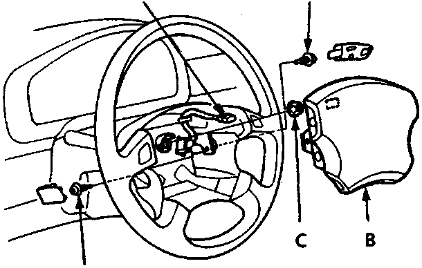 Diagram showing airbag assembly installation with SRS unit sub harness and special bolts