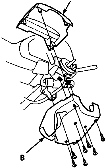 Diagram showing upper and lower steering column covers being installed