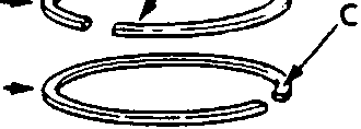 Diagram showing piston rings with labels A, B, C, D, E, F