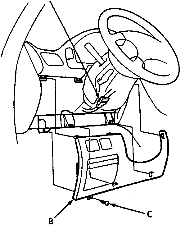 Diagram of dashboard lower cover and cable reel connector