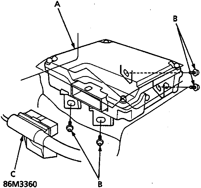 Diagram showing SRS unit, Torx bolts and SRS main harness 18-P connector