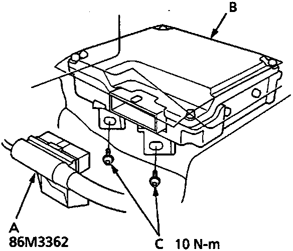 Diagram showing SRS unit cover, SRS main harness 18-P connector and Torx bolts with 10 N-m torque specification