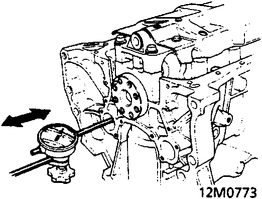 Diagram showing dial indicator measuring front end play of balancer shaft