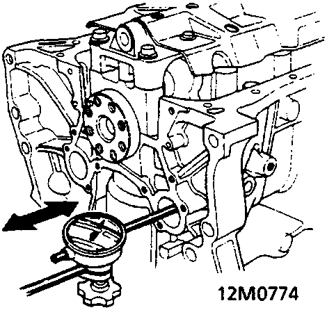 Diagram showing dial indicator measuring rear end play of balancer shaft