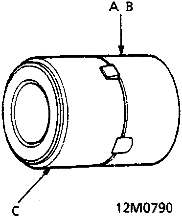Diagram of a bearing component with labels A, B, and C pointing to specific features. Figure number 12M0790 is printed below.