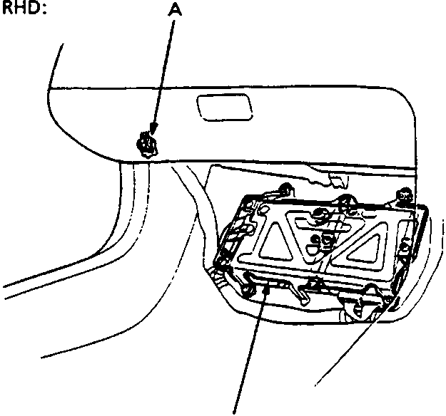 Diagram of the engine compartment showing the location of components A and B from a different angle.