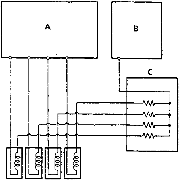 Schematic diagram showing the connections between the ECM (A), PGM-Fi main relay (B), injector resistor (C), and fuel injectors (D).