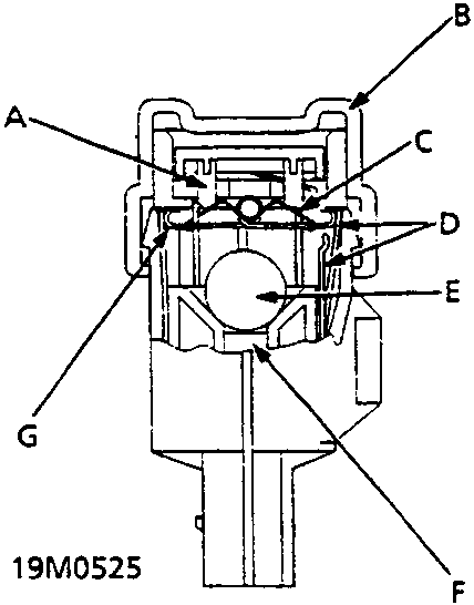 Diagram of inertia switch showing labeled parts A through G