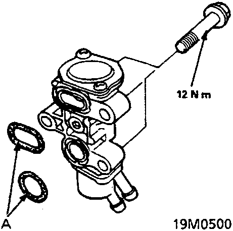 Exploded diagram of the fast idle thermo valve showing 'O' rings and a tightening torque of 12 Nm