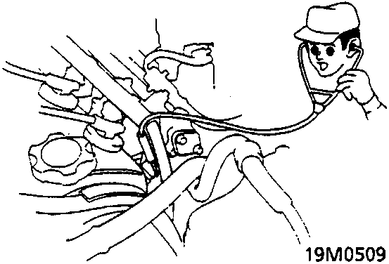 Diagram showing a mechanic using a stethoscope on the engine