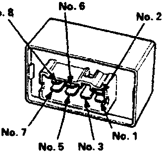 Diagram of the PGM-Fi main relay connector terminals numbered 1 through 8, and a wiring schematic below it