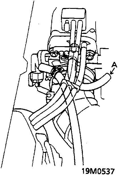 Diagram showing vacuum hose connection point on throttle body, labeled A