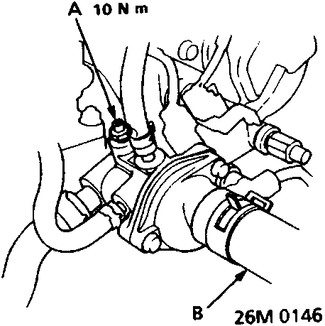 Diagram showing bleed bolt and upper hose on engine component