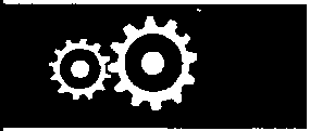 A black rectangular badge containing two white gear icons, one smaller on the left and one larger on the right.