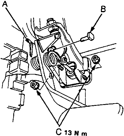 Diagram showing cotter pin, pedal pin, and nuts on clutch yoke assembly