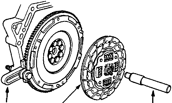 Diagram showing a flywheel (18G 1674), a clutch disc (A), and a alignment tool (18G 1673) arranged for assembly.