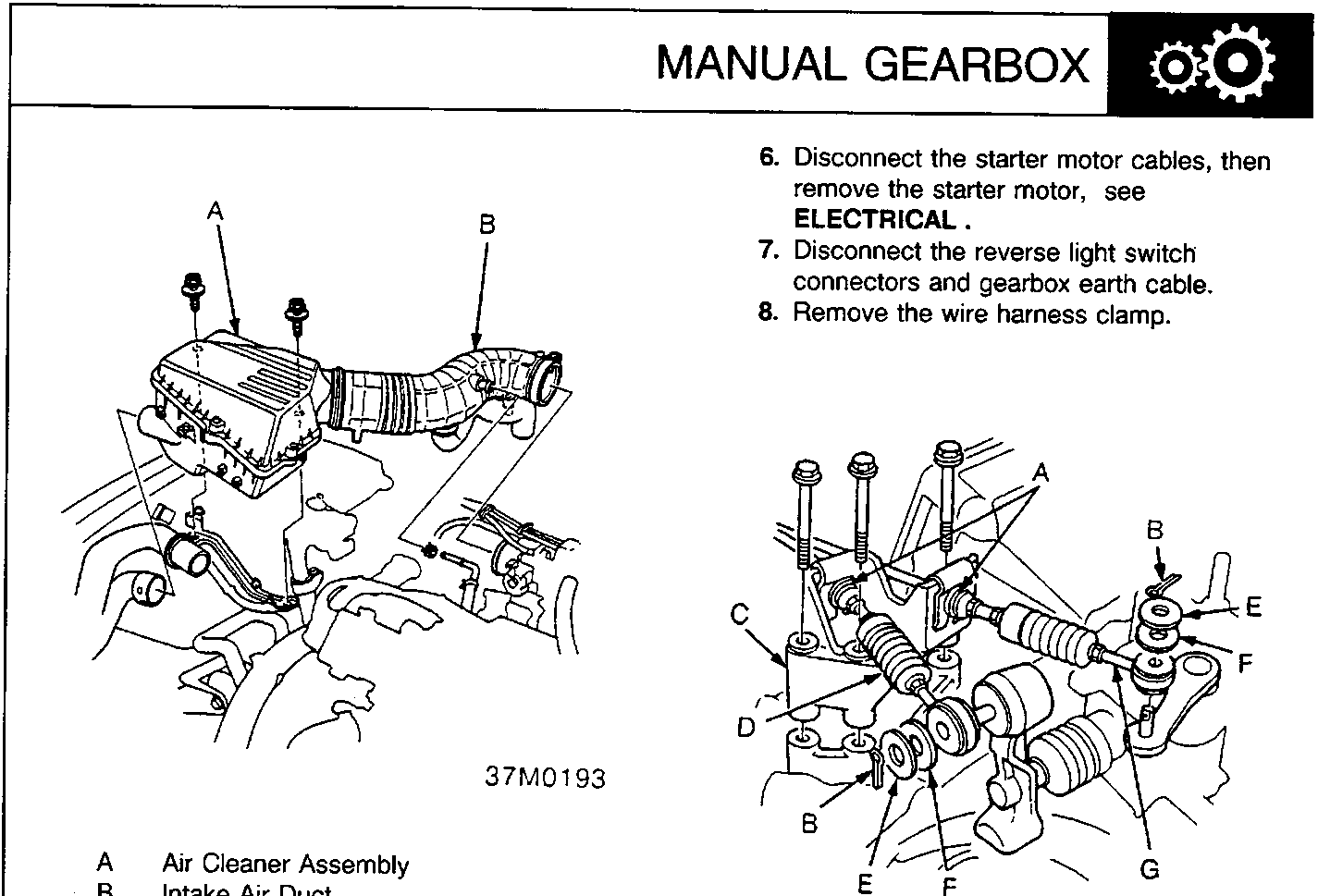 Diagram showing the air cleaner assembly and intake air duct on the engine