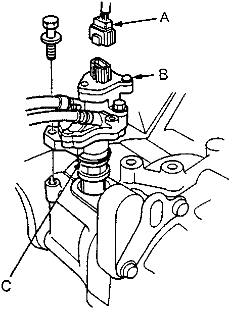 Diagram showing vehicle speed sensor connector, vehicle steering speed sensor, and O-ring on the gearbox