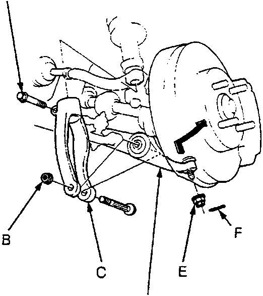 Diagram showing suspension components including self-locking bolt, damper fork, lower arm, castle nut, and cotter pin