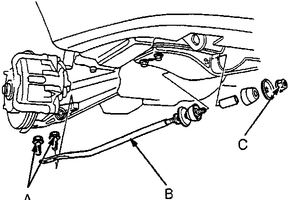 Diagram showing self-locking bolts, right-hand radius rod, and self-locking nut on vehicle chassis